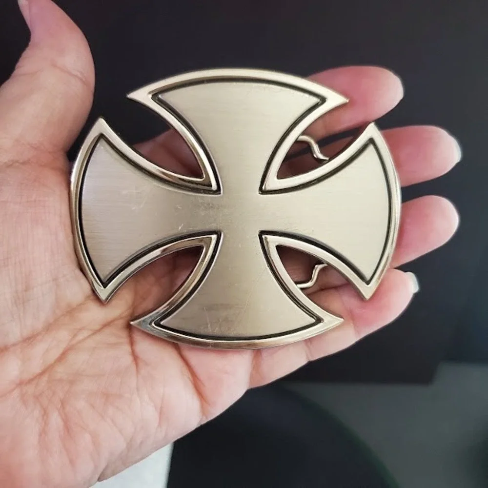 Iron Cross Belt Buckle Silver Tone Metal Biker Chopper West Coast Style Goth